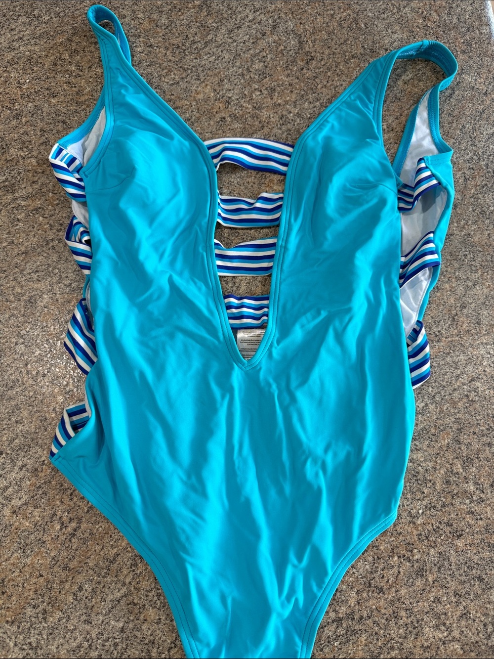 Sun & Sea one-Piece Swimsuit - Turquoise with Blue-White Stripe Back size large